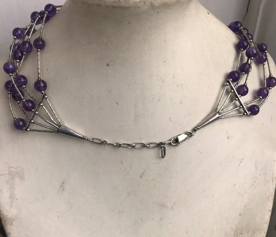 Real Amethyst Sterling Silver Bead Necklace 5 Str… - image 7