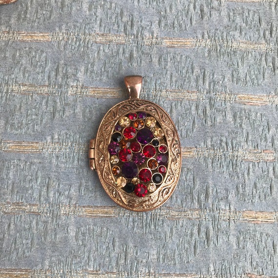 Old Vintage  Rhinestone Pomander Locket Pendant G… - image 9