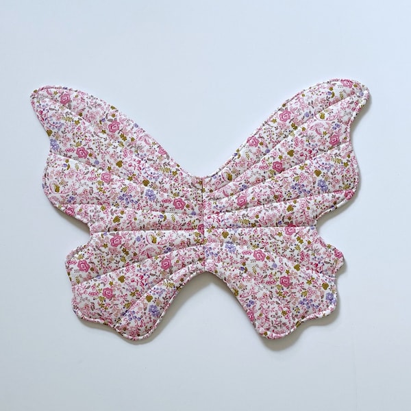Pink floral wings// wearable lacewing fairy wings for children// quilted butterfly wings for kids// cotton fabric// whimsical wings