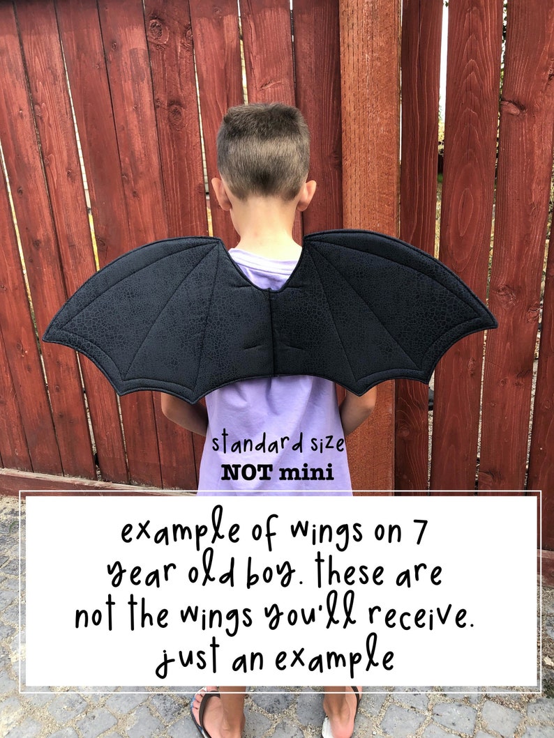 Solid black bat wings for children// wearable bat wings for kids// black dragon// mini bat wings// fabric quilted wings// baby costume image 7