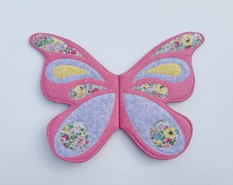 READY TO SHIP bubblegum pink and pastel floral applique fairy wings for kids//wearable butterfly wings for children// Cotton Dress Up
