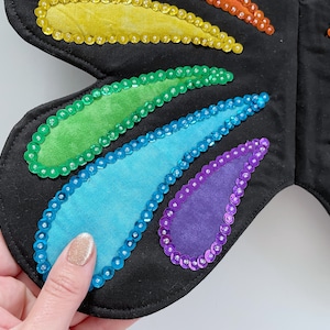 Ready to ship - Hand-sewn sequined wings// black rainbow ombre wings// wearable fairy wings for kids// butterfly wings for children