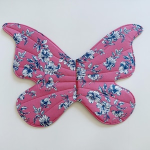 Bright pink with white and blue flowers //Wearable butterfly wings for kids// fairy wings for children
