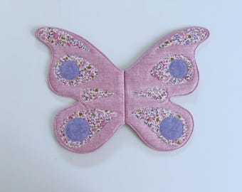 Pink with pink floral and purple applique fairy wings for kids//wearable butterfly wings for children// Cotton Dress Up
