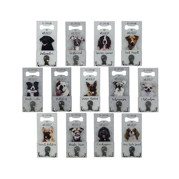 Border Collie - Gancho de plomo para perro, ganchos gemelos, walkies montados en la pared, variedad de razas para cachorros, 20 razas de perros variadas disponibles