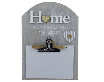 Home Clipboard Memo Notes Messages Board Bulletin Board With Clip Pencil Notepad Grey White Ideal Home Office Kitchen Or Utility Room 76216