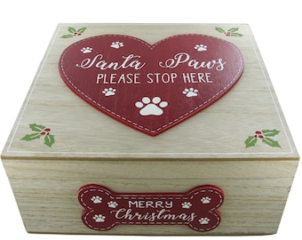 Dog Christmas Eve Box Santa Paws Please Stop Here Gift Keepsake Dog Treats Chest 75945