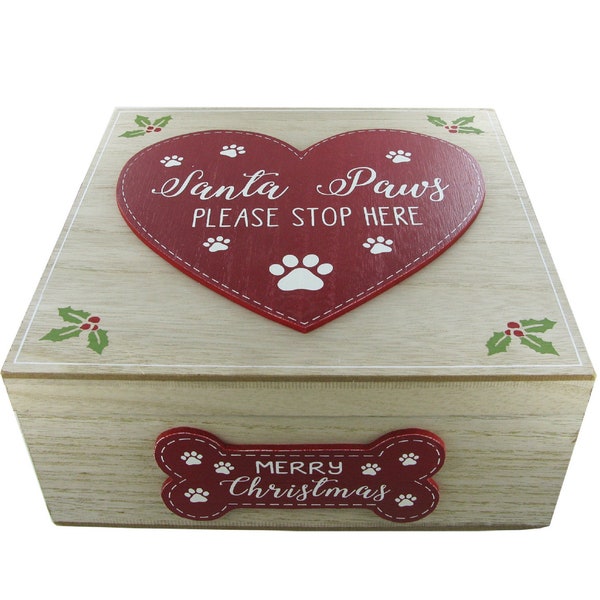 Dog Christmas Eve Box Santa Paws Please Stop Here Gift Keepsake Dog Treats Chest 75945