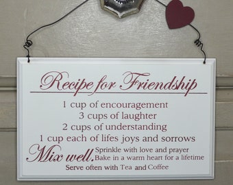 Plaque Recipe For Friendship Best Friend Sign Keepsake Birthday Gift F0814