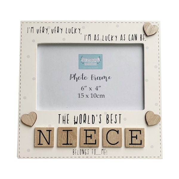 Niece Photo Frame The Worlds Best Niece Gift Tile Art Letters Wood Cream 6x4" Freestanding 76149