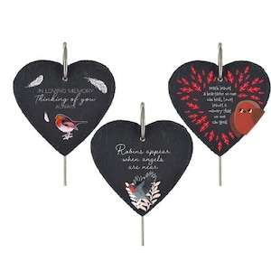 Robin Grave Stick Marker Slate Heart Memorial Ornament Plaque Memory Graveside Stake Ashes Headstone Robins Appear When Angels Are Near