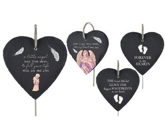 Baby Memorial Slate Heart Grave Marker with Metal Stake