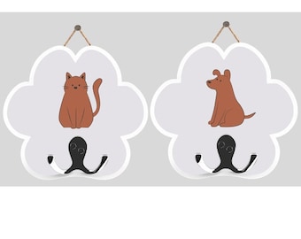 Pawprint Pet Leash Hook, Wood Dog/Cat Lead Holder
