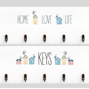 Keys Key Rack 5 Hooks Holder Wall Hooks Keyrack Home Love Life or Keys Town Houses Large