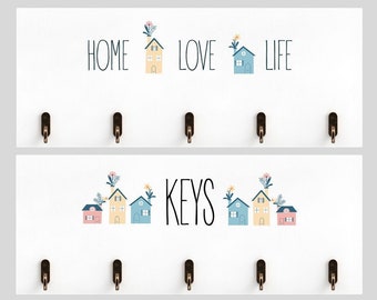 Keys Key Rack 5 Hooks Holder Wall Hooks Keyrack Home Love Life or Keys Town Houses Large