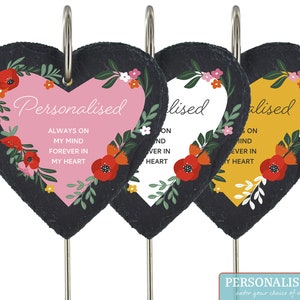 Personalised Grave Stick Marker Ornament Poppy Floral Memorial Plaque Memory Special Heart Slate Hanging Graveside Stake Any Name 3 Colours