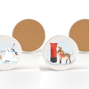 Christmas Dogs Cermaic Circle Christmas Coaster Complete With Adorable Illustrations Great Gift For New Puppy Owners Pet Lovers