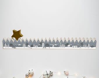Snow Scene Wooden Advent Calendar: Moving Star, Festive Village