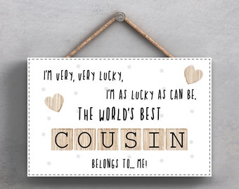 Plaque The Worlds Best Cousin 3D Letters Tiles Sign Wood Cream Natural Wood 76103