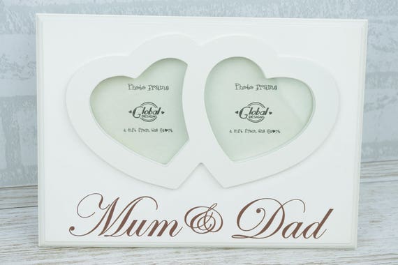 Me and Dad Twin Heart Photo Frame Gift for Dad Fathers Day Wood Cream F1217D