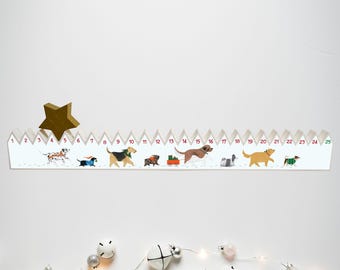 Dogs in Snow Wooden Advent Calendar, Interactive Moving Star