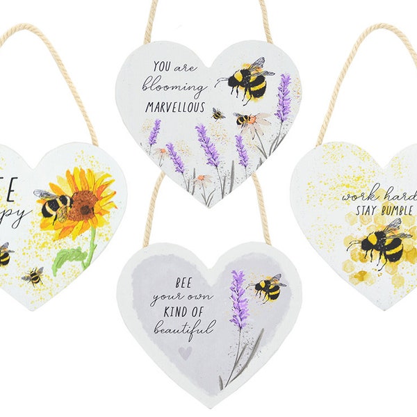 Bumble Bee Wooden Heart Plaque Bumble & Lavender Collection Bees Honey Hive Spring Home Decor Purple Yellow Sweet Gift Ideas Positivity