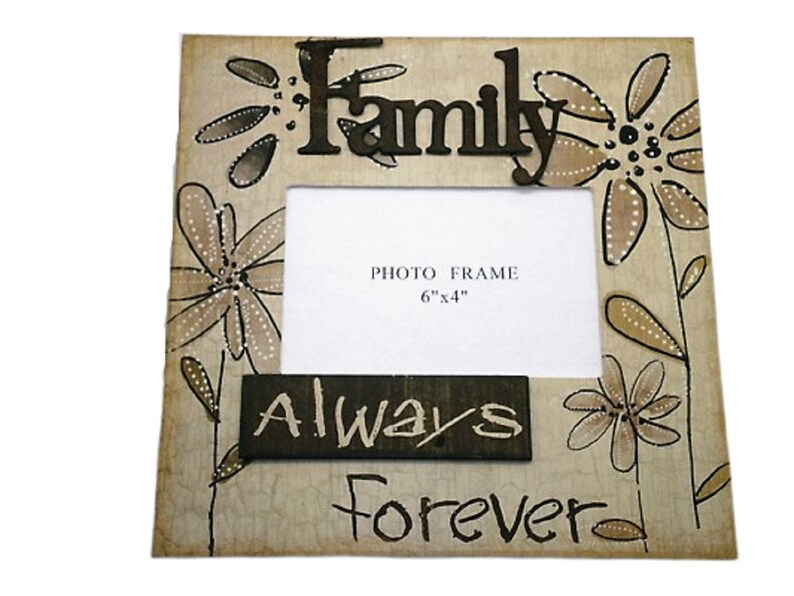 Family Forever Photo Frame 3D Freestanding 6x4 Wooden Brown /& Cream SG1577