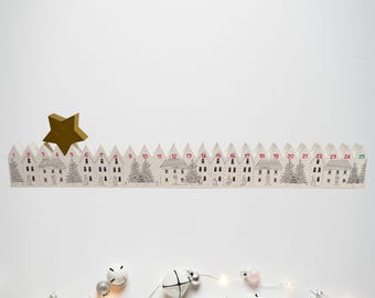 Houses Advent Calander Interactive Moving Star Countdown To Christmas Festive Christmas Monochrome Street Homes Trees Wooden Advent Block
