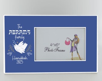 Personalized Family Name Hanukkah Blue Ceramic Picture Frame