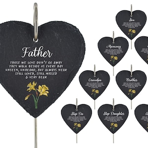 Grave Marker Memorial Plaque Daffodil Those We Love Don&#39;t Go Away Family Headstone Heart Slate Hanging Graveside Stake Ornament Any Name