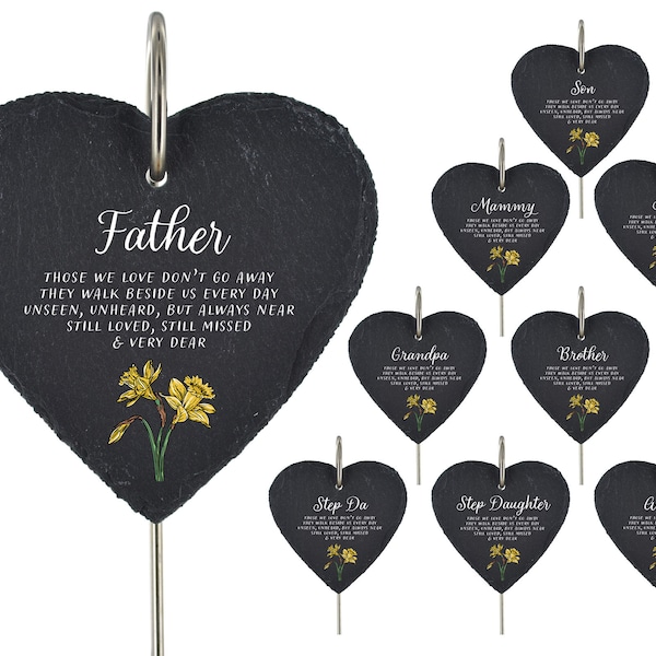 Grave Marker Memorial Plaque Daffodil Those We Love Don't Go Away Family Headstone Heart Slate Hanging Graveside Stake Ornament Any Name