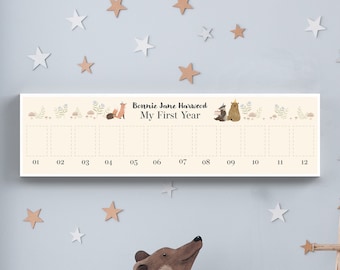 Personalized My First Year Plaque, Woodland Nursery Decor