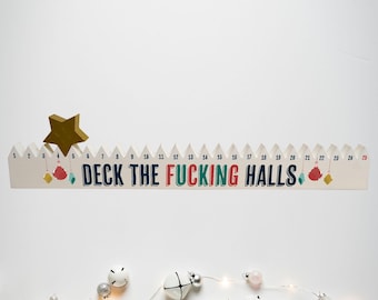 Deck The Halls Wood Advent Calendar – Moving Star, Christmas Baubles