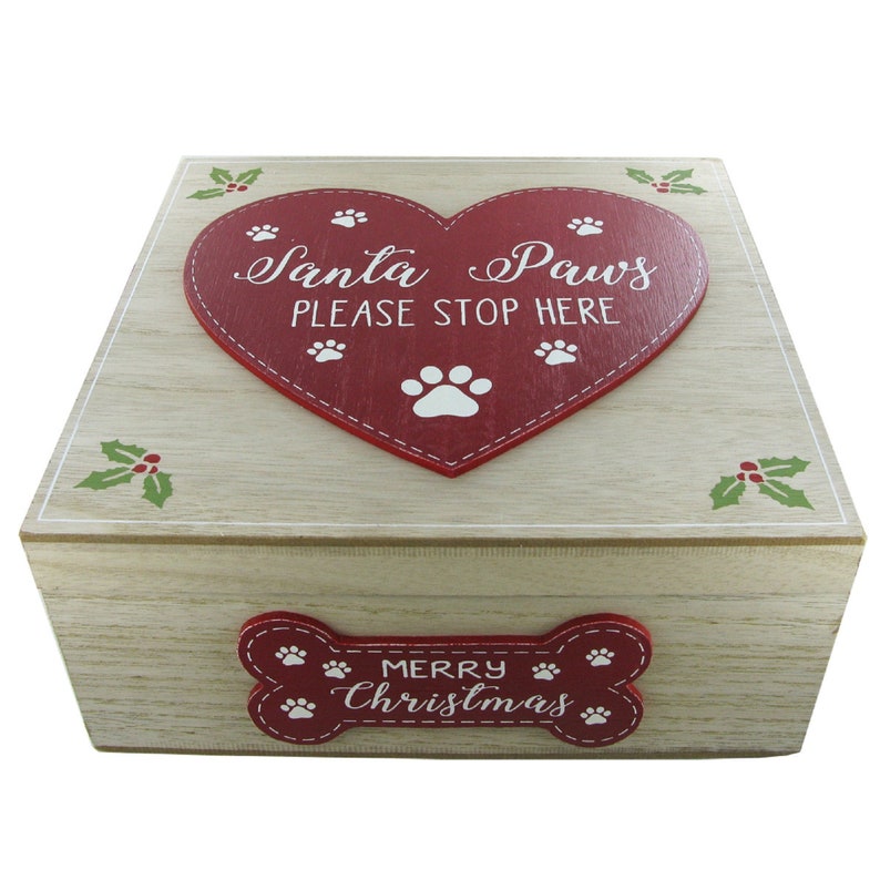 Dog Christmas Eve Box Santa Paws Please Stop Here Gift Keepsake Dog Treats Chest 75945 image 1