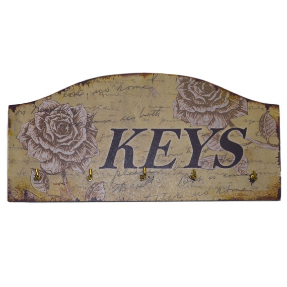 Key Rack Shabby Chic Vintage Hydrangea Key Hooks  Key Rack Vintage Style 5 Hooks