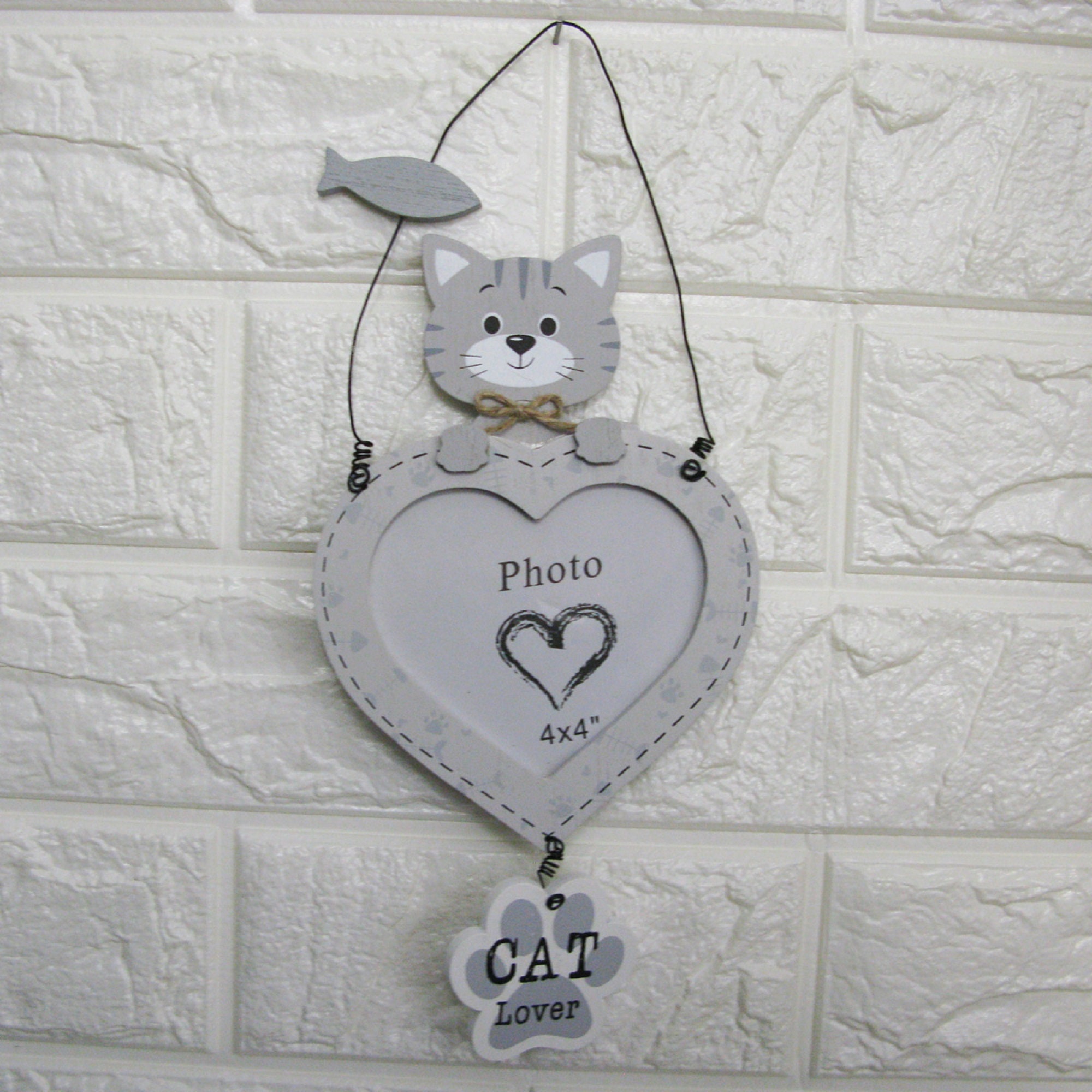 Cat Heart Photo Frame Hanging Picture Frame Cat Lover Wooden Etsy