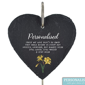 Personalised Grave Stick Marker Memorial Slate Plaque Daffodil Memory Special Loved One Family Headstone Heart Hanging Graveside Ornament