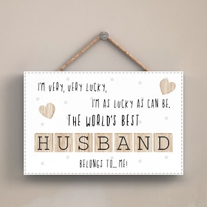 Husband Plaque The Worlds Best Husband 3D Letters Tiles Hubby Gift Cream Wood Birthday Or Anniversary Gift  76110