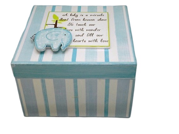 Birth Gifts Personalised and Gifts Blue Baby Elephant White Wooden Keepsake Box Baby Gift Idea Baby Cards Wedding