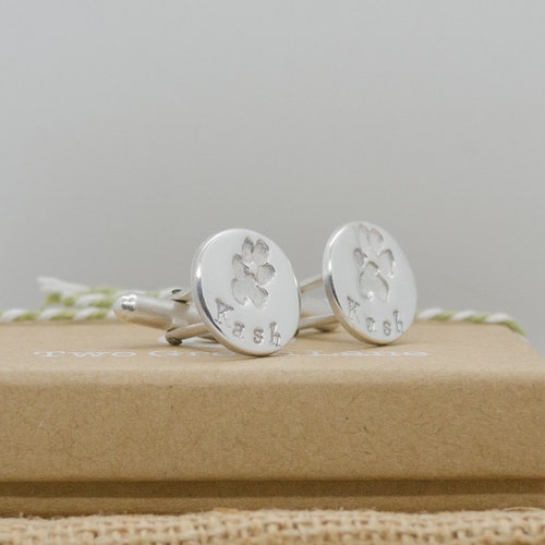 Personalised Silver Paw Print Cufflinks with your pet's actual shops print