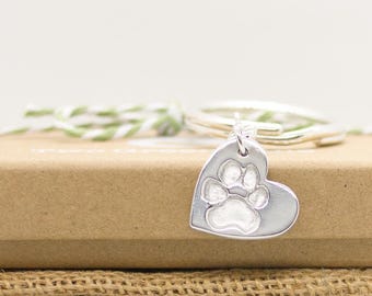 Personalised silver paw print keyring