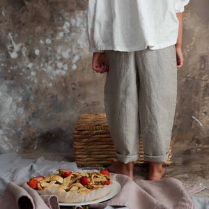 Linen boys pants, natural linen pants, linen girl pants image 1