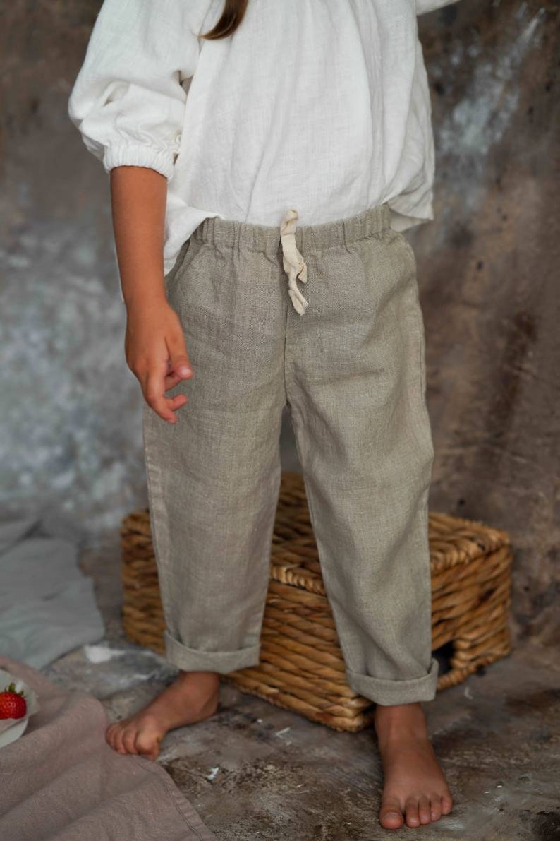 Linen boys pants, natural linen pants, linen girl pants image 2