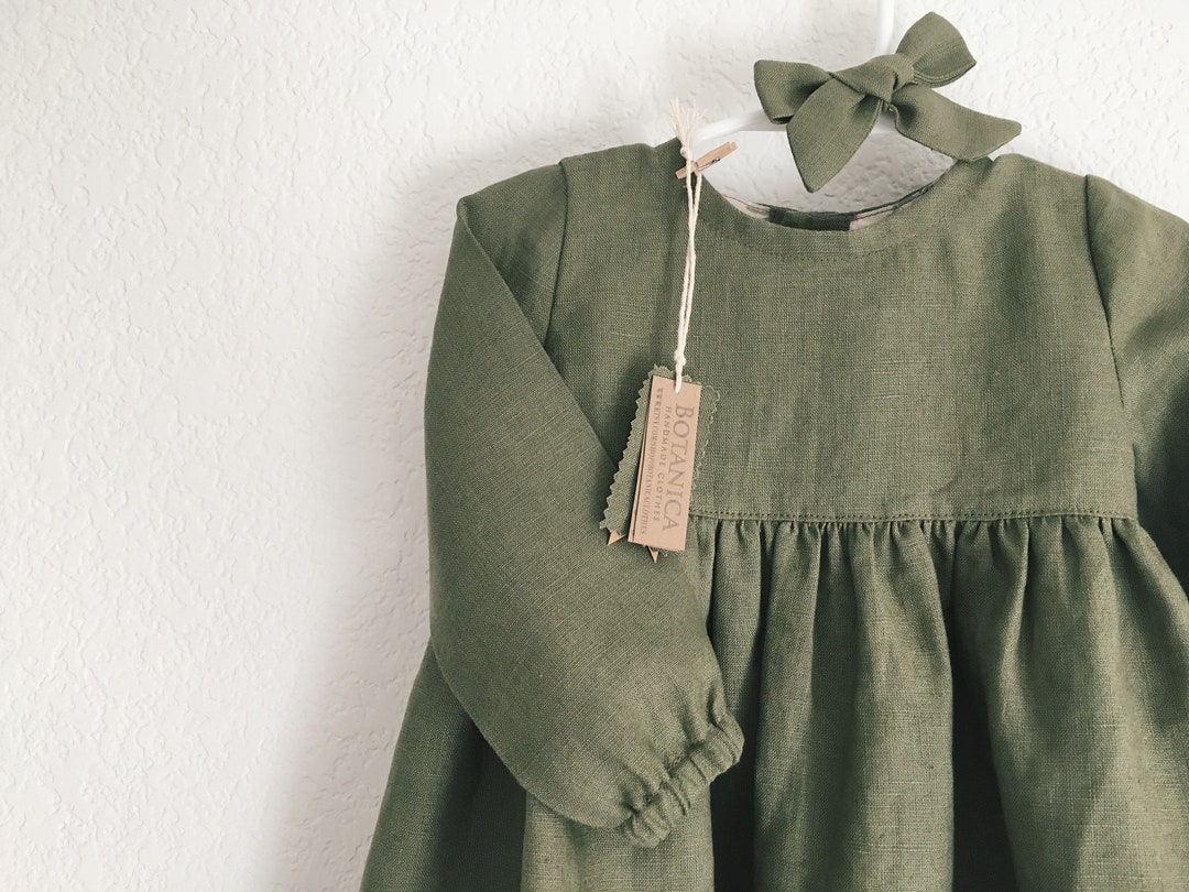 Linen Baby Dress Dress With Wooden Buttons on the Back Retro Etsy