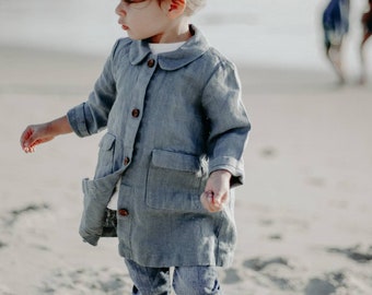 Linen girl coat, linen coat with pockets, linen coat, linen kids jacket, baby coat, vintage linen coat, linen toddler coat