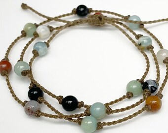 Wrap Bracelet, Amazonite Beads, Adjustable, Boho Festival Jewelry
