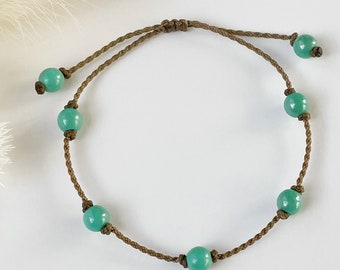Turquoise Czech Glass Bracelet, Adjustable, Green Turquoise Beads, Beach Boho Jewelry