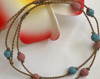 Lava Stone Anklets, Handspun Rope, Beach Bohemian Jewelry