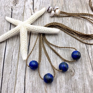 Lapis Lazuli Choker Necklace, Minimalist Beach Bohemian Jewelry, 10mm Blue Lapis, Puka Shell, Handmade by Salty Boho California