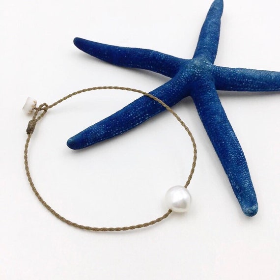 Baroque Pearl Anklet, Handspun Waterproof Rope, Beach Bohemian Jewelry, The PACIFICA